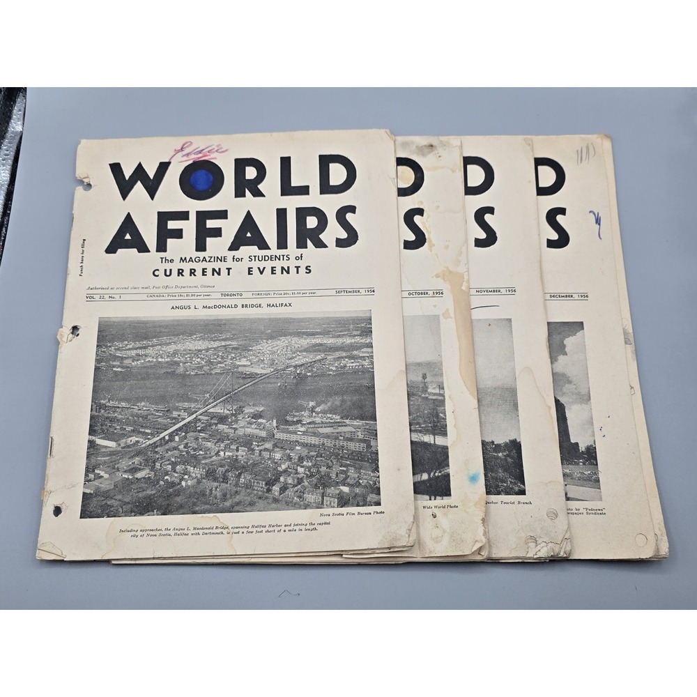 Lot Of 4 1956 Worlds Affairs Magazine's Sept, Oct, Nov, Dec